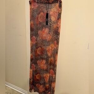 Fashion Nova Orange and Brown Floral Leopard Maxi Skirt